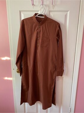Men's 2pc Shalwar Kameez Brown Pakistani Suit Junaid Jamshed Size Small